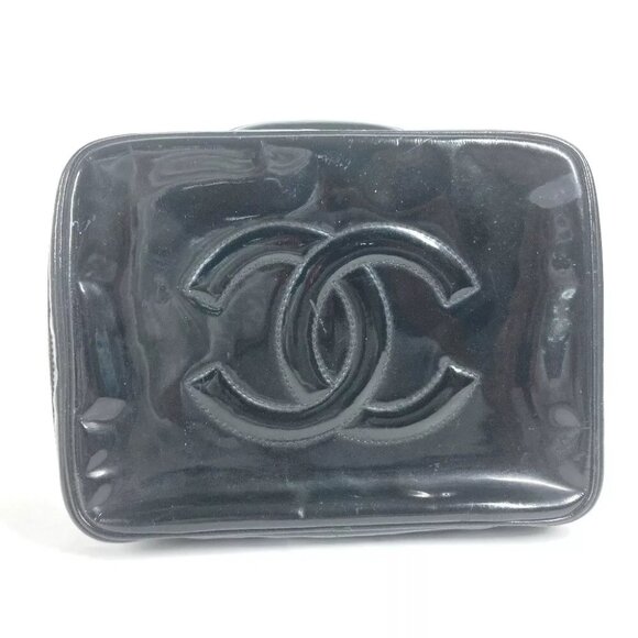 CHANEL vintage CC CC Mark Hand Bag Vanity bag enamel Black - Picture 1 of 16
